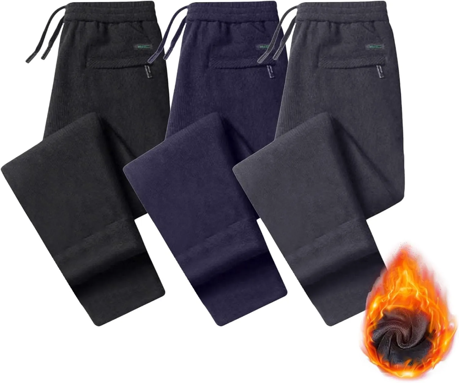 2 Pack Fleece Lined Sweatpants for Men - ZHIFANXN Joggers with Pockets High Waisted Thermal Winter Warm Pants for Snow