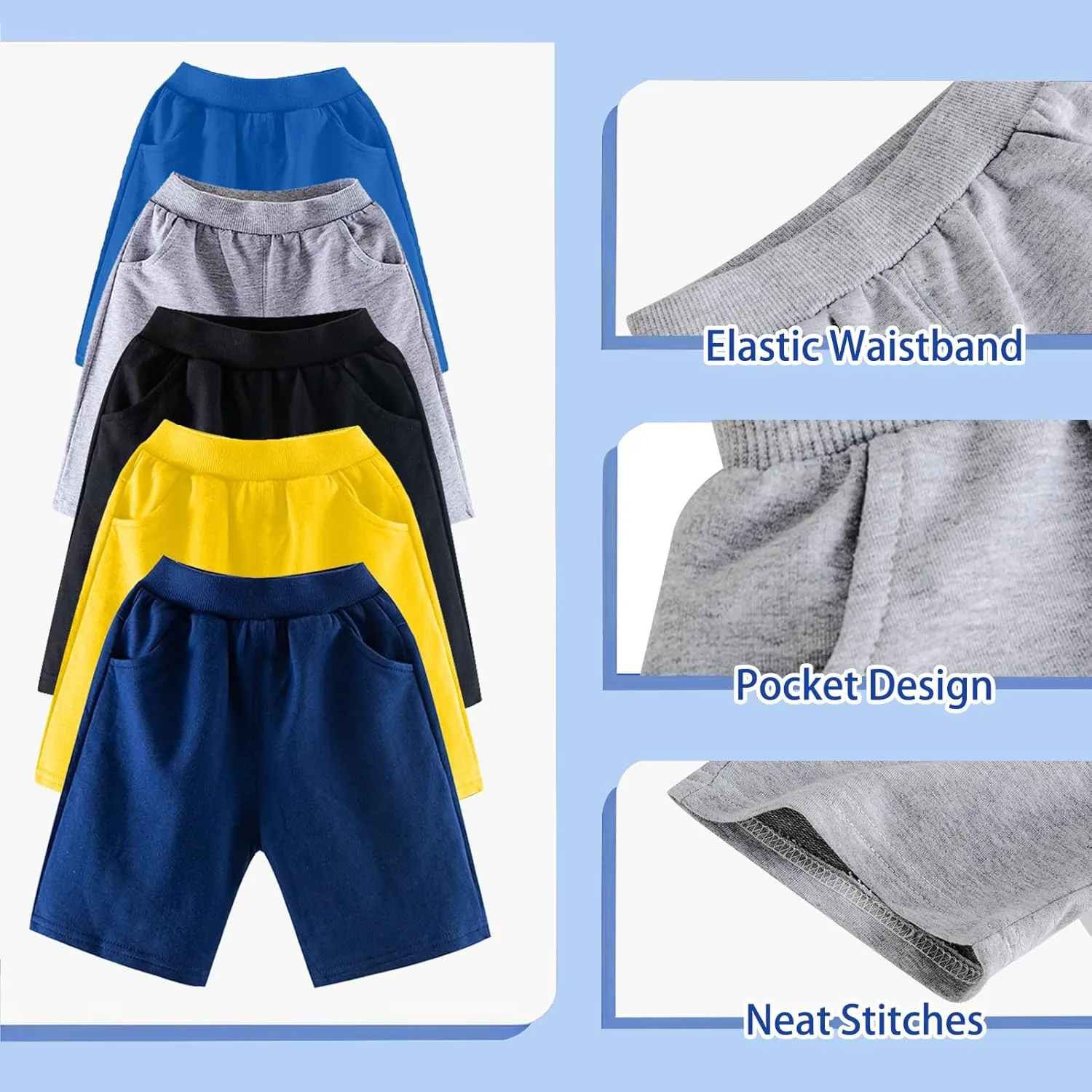 3 Pack Thick Cotton Toddler Boys Kids Shorts Sport Jogger Shorts Kids Summer Shorts with Pockets
