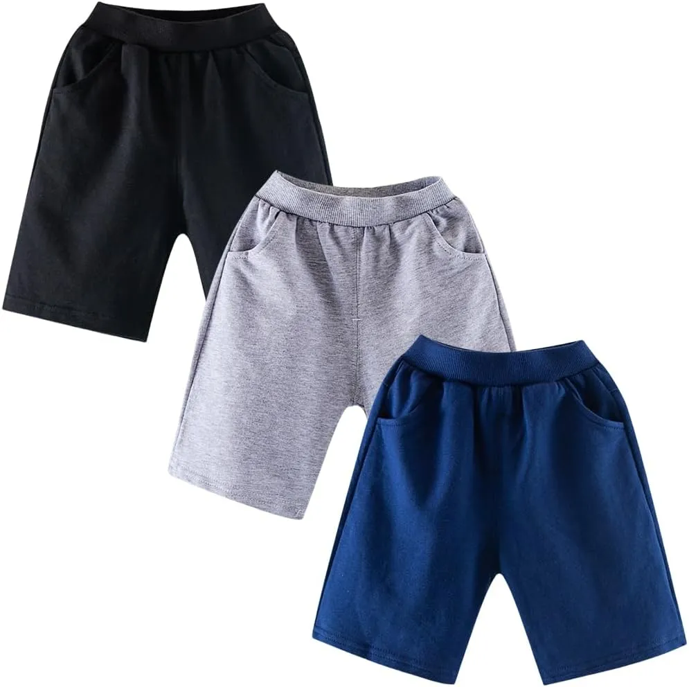 3 Pack Thick Cotton Toddler Boys Kids Shorts Sport Jogger Shorts Kids Summer Shorts with Pockets