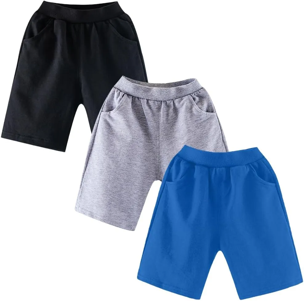 3 Pack Thick Cotton Toddler Boys Kids Shorts Sport Jogger Shorts Kids Summer Shorts with Pockets