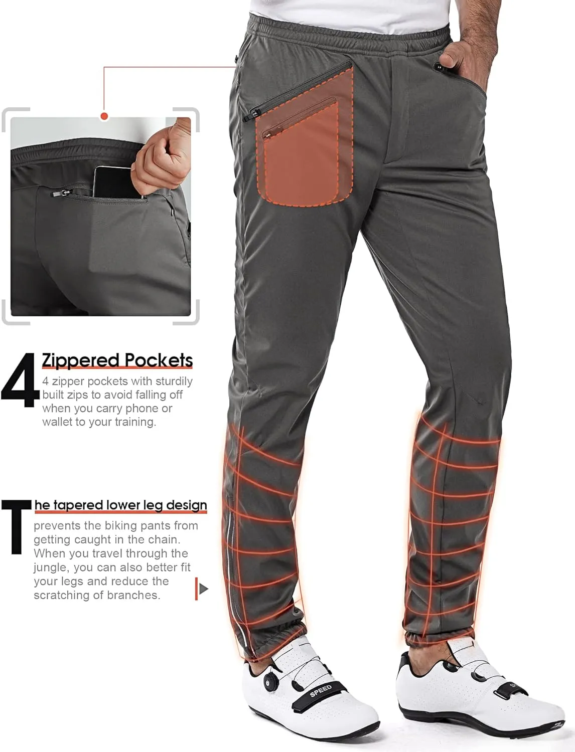 33,000ft Men's Waterproof Cycling Pants, Windproof Breathable Athletic Mountain Bike Pants Running Hiking Sweatpants Sports