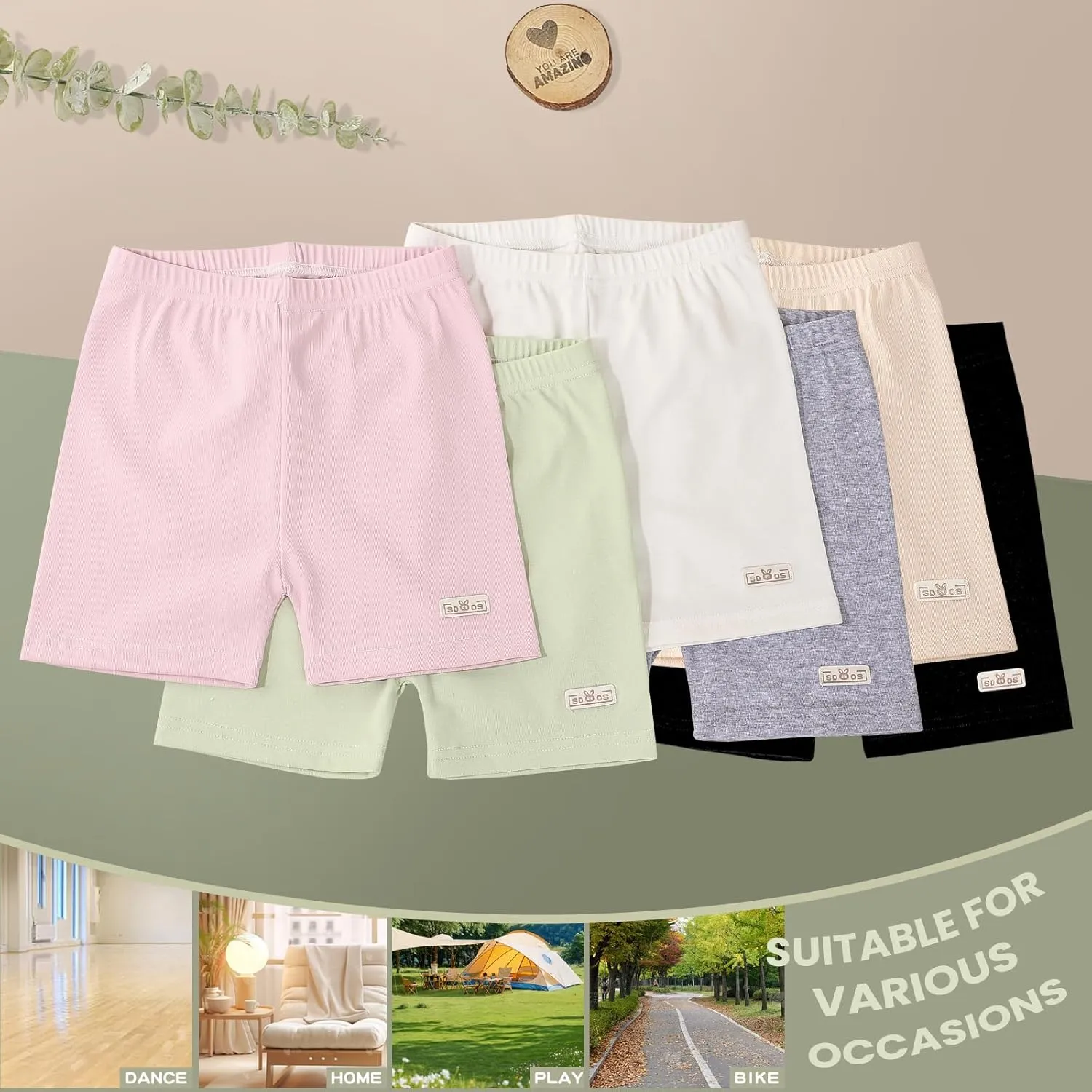 6 Pack Girls Bike Cartwheel Dance Shorts Kids Cotton Shorts Lightweight Breathable Activewear Under Dress