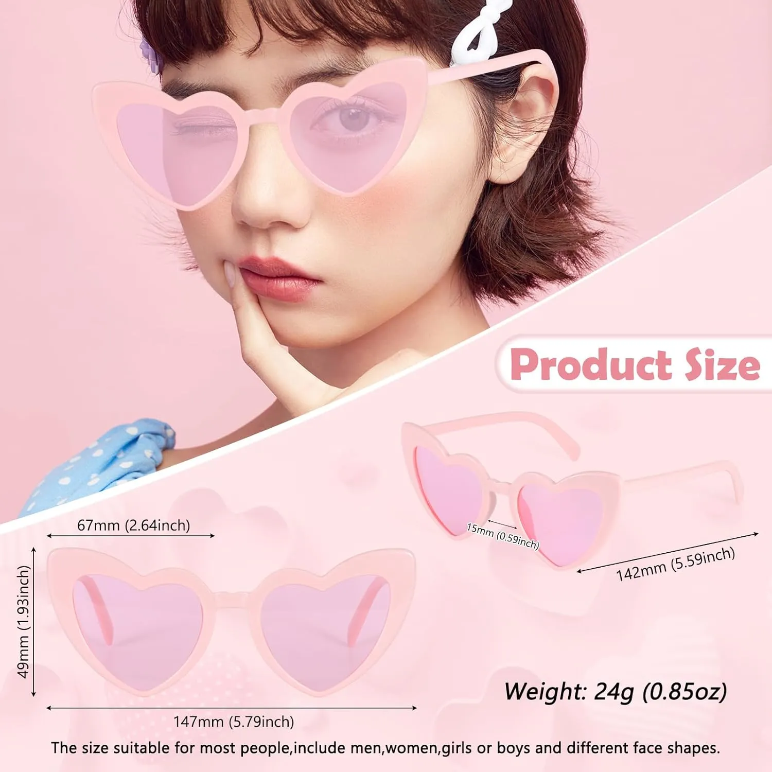 6 Pack Vintage Heart Sunglasses Cat Eye Love Shaped Sunglass for Women Girl Bulk Retro Cute Sun Glasses