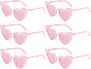 6 Pack Vintage Heart Sunglasses Cat Eye Love Shaped Sunglass for Women Girl Bulk Retro Cute Sun Glasses