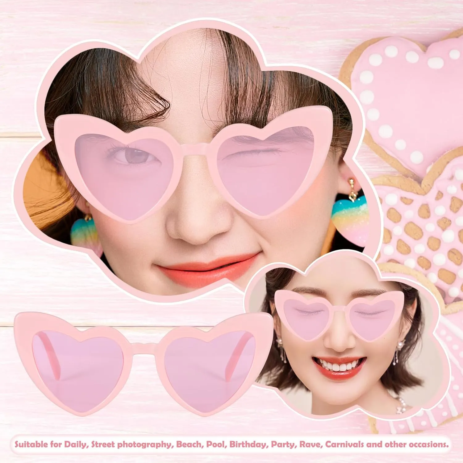 6 Pack Vintage Heart Sunglasses Cat Eye Love Shaped Sunglass for Women Girl Bulk Retro Cute Sun Glasses
