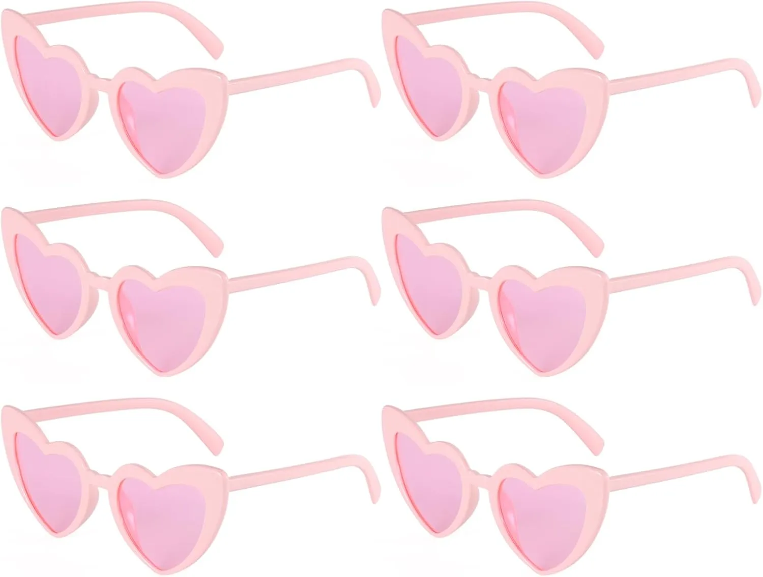 6 Pack Vintage Heart Sunglasses Cat Eye Love Shaped Sunglass for Women Girl Bulk Retro Cute Sun Glasses