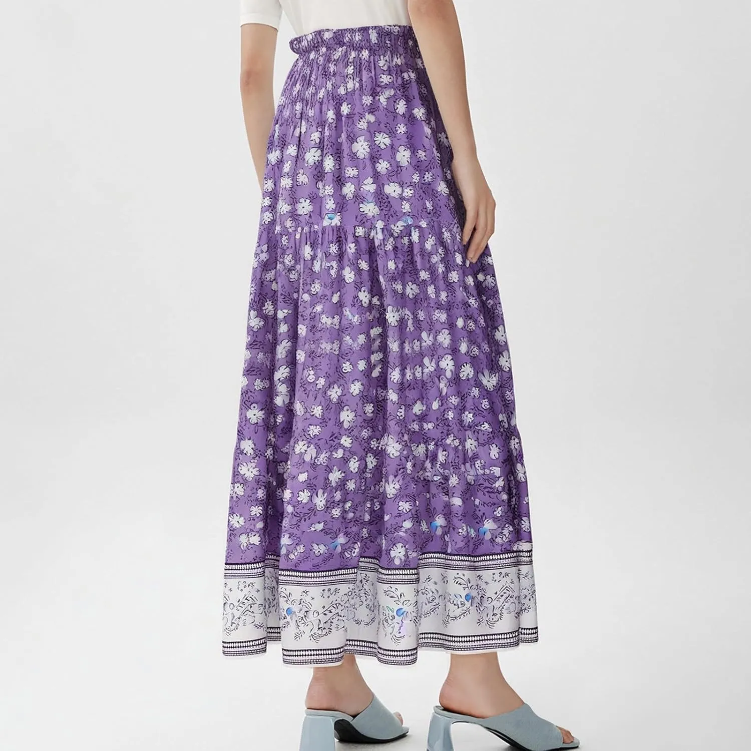 A Line Maxi Dress for Women Summer Drawstring Elastic High Waisted Skirts Elegant 3-Layer Tiered Ruched Long Skirt