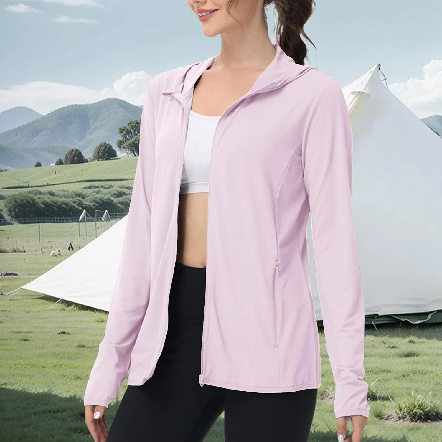 Aesthetic Lightweight Hooded Sunshine Protective Tops for Women Comfy Loose Breathable Suits Biking Outdoor Walking