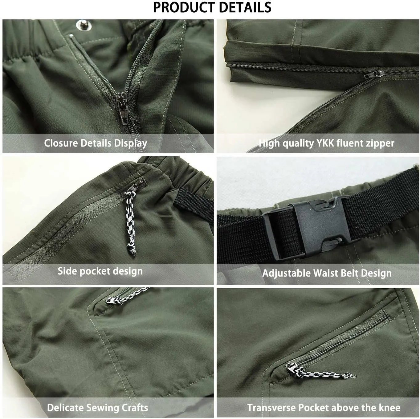 AIEOE Mens Unisex Outdoor Quick Dry Convertible Hiking Sport Cargo Pants Shorts