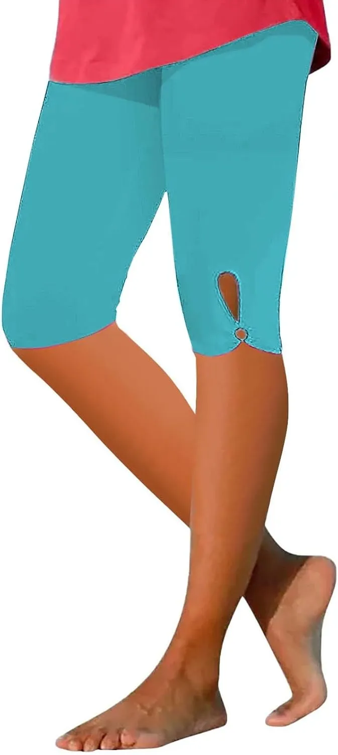 aihihe Capri Leggings for Women High Waist Knee Length Strethcy Legging 2024 Summer Cropped Pants Casual Solid Comfy Tights