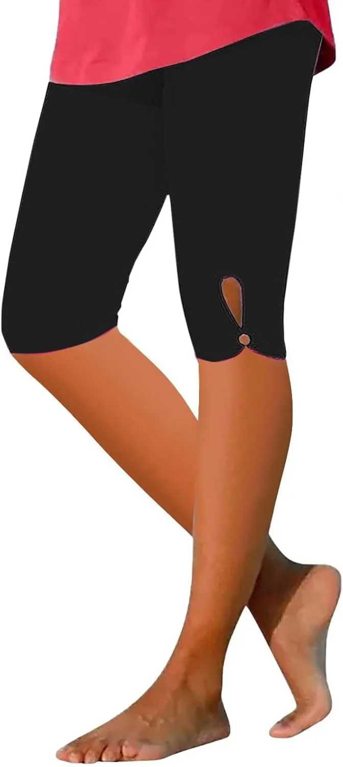 aihihe Capri Leggings for Women High Waist Knee Length Strethcy Legging 2024 Summer Cropped Pants Casual Solid Comfy Tights