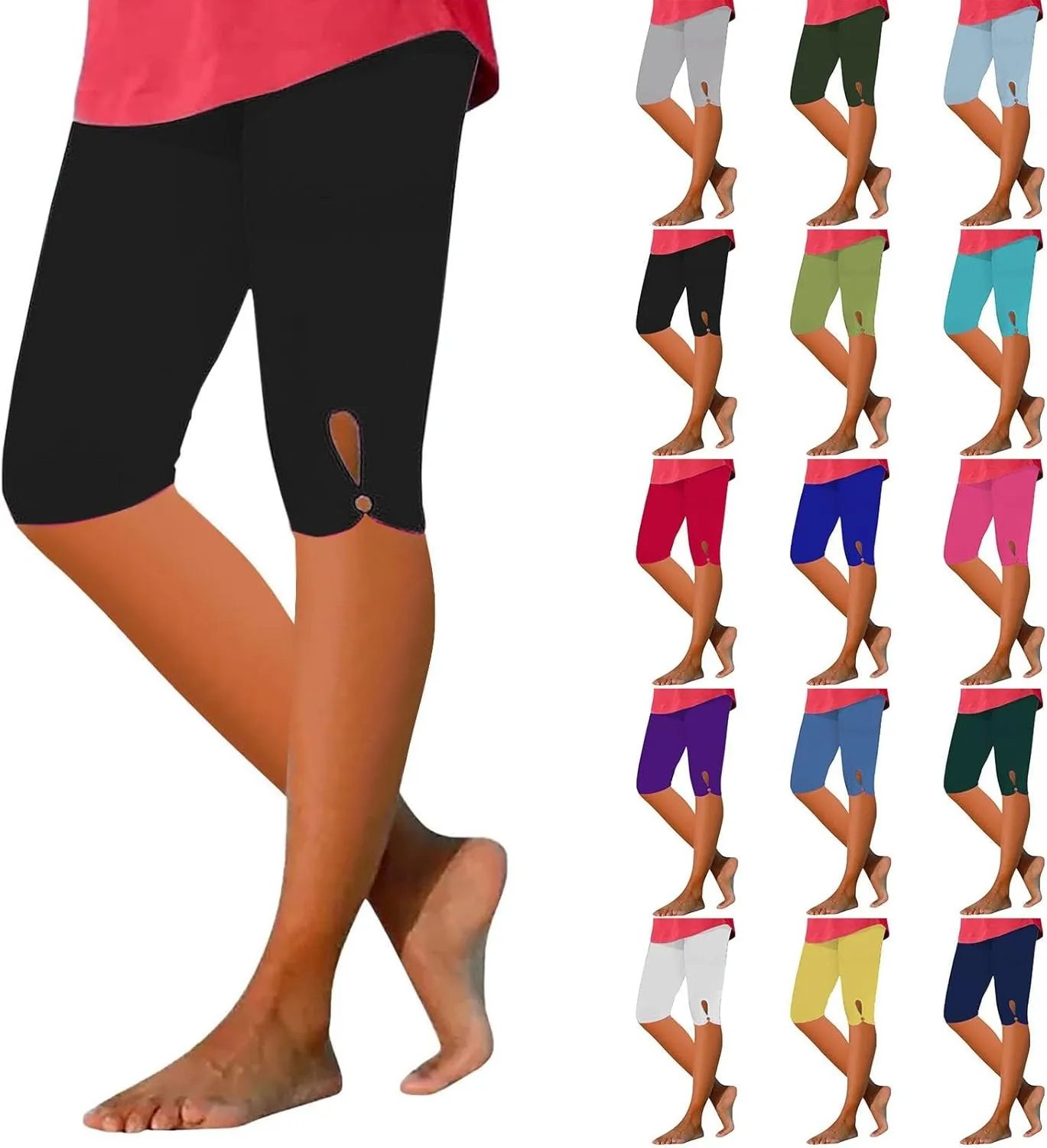 aihihe Capri Leggings for Women High Waist Knee Length Strethcy Legging 2024 Summer Cropped Pants Casual Solid Comfy Tights