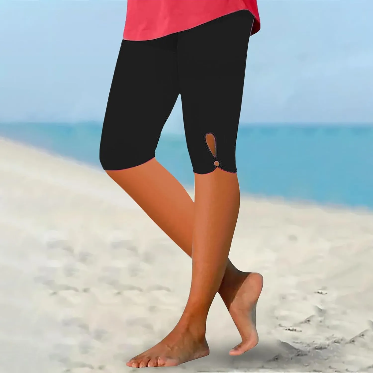 aihihe Capri Leggings for Women High Waist Knee Length Strethcy Legging 2024 Summer Cropped Pants Casual Solid Comfy Tights