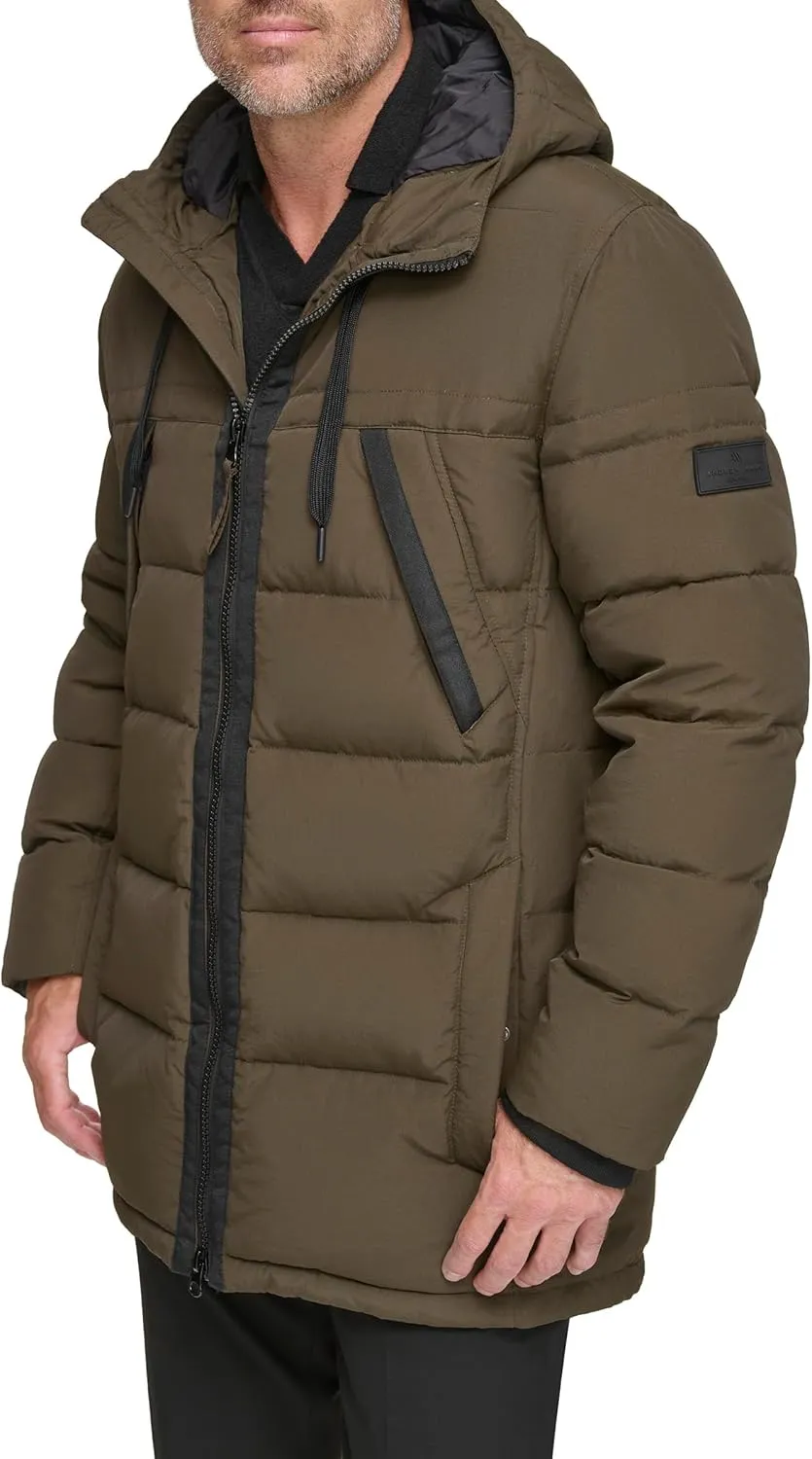 Andrew Marc Men's Water Resistant Hubble Crinkle Down Jacket with Removable Faux Fur Hood