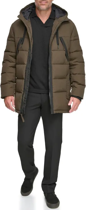 Andrew Marc Men's Water Resistant Hubble Crinkle Down Jacket with Removable Faux Fur Hood