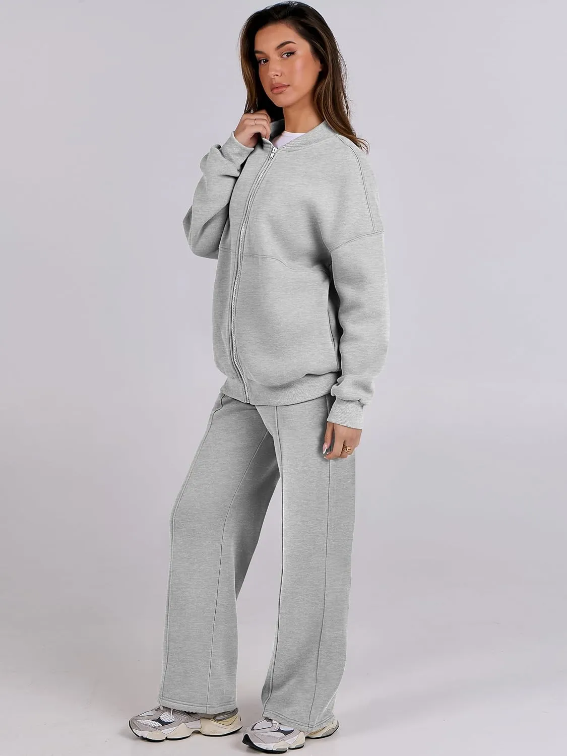 ANRABESS Women 2 Piece Outfits Lounge Set Oversized Zip Up Sweatshirt Jacket Sweatpant Matching Sweat Sets Winter Sweatsuits
