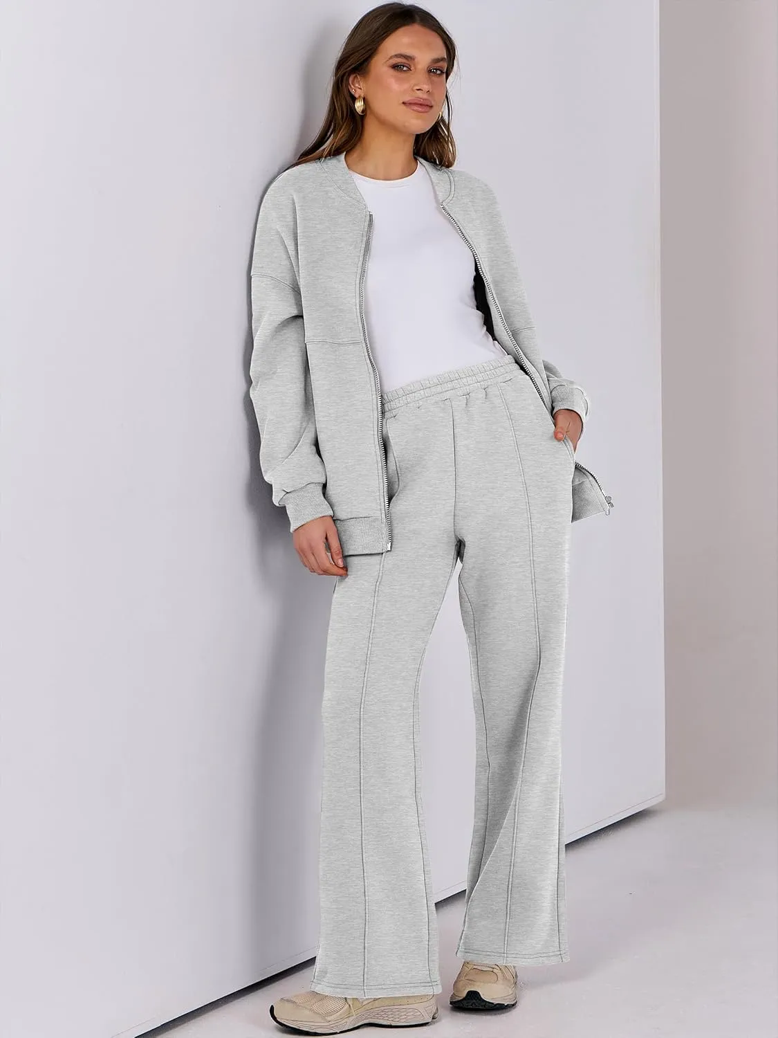 ANRABESS Women 2 Piece Outfits Lounge Set Oversized Zip Up Sweatshirt Jacket Sweatpant Matching Sweat Sets Winter Sweatsuits