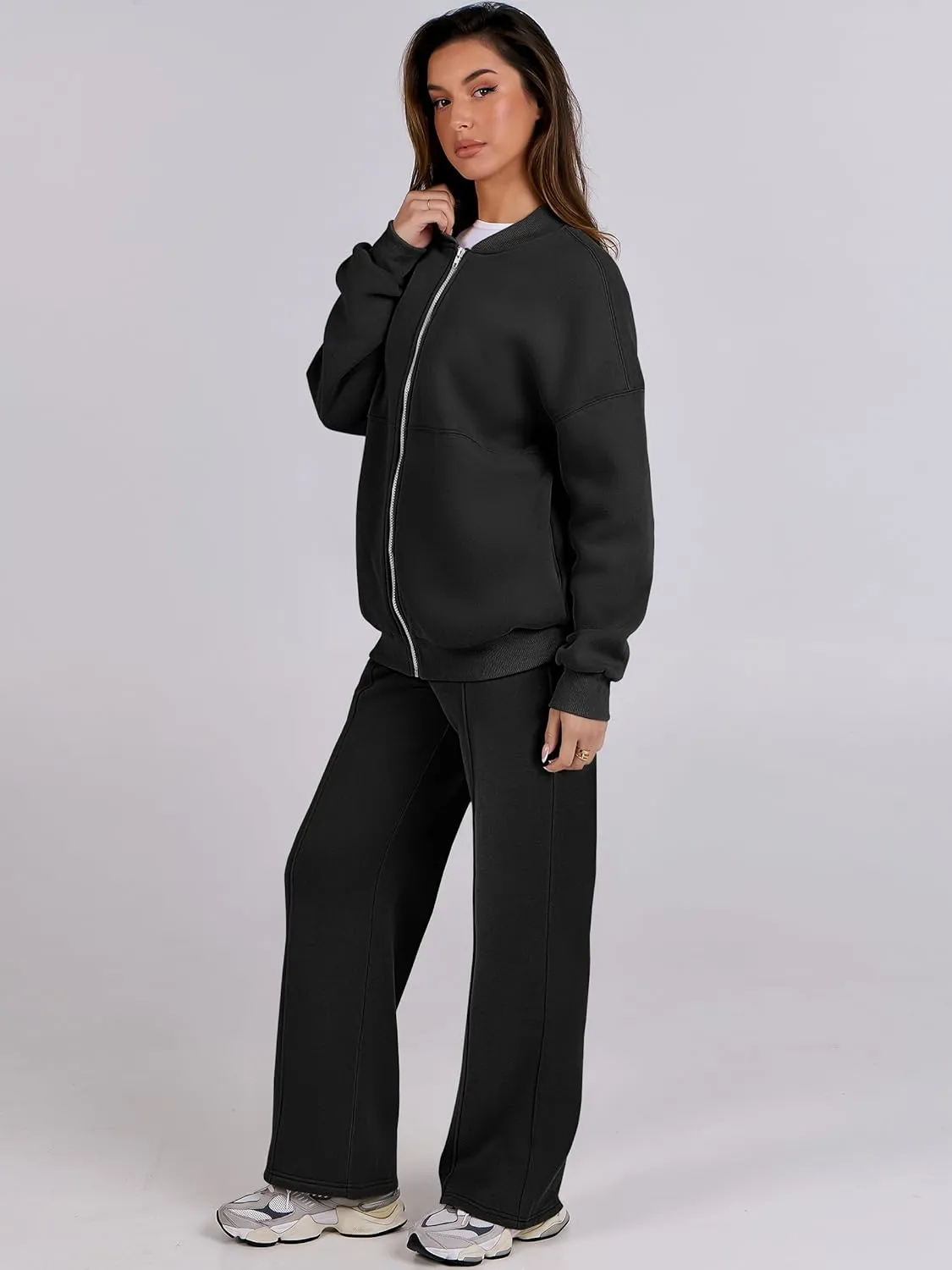 ANRABESS Women 2 Piece Outfits Lounge Set Oversized Zip Up Sweatshirt Jacket Sweatpant Matching Sweat Sets Winter Sweatsuits