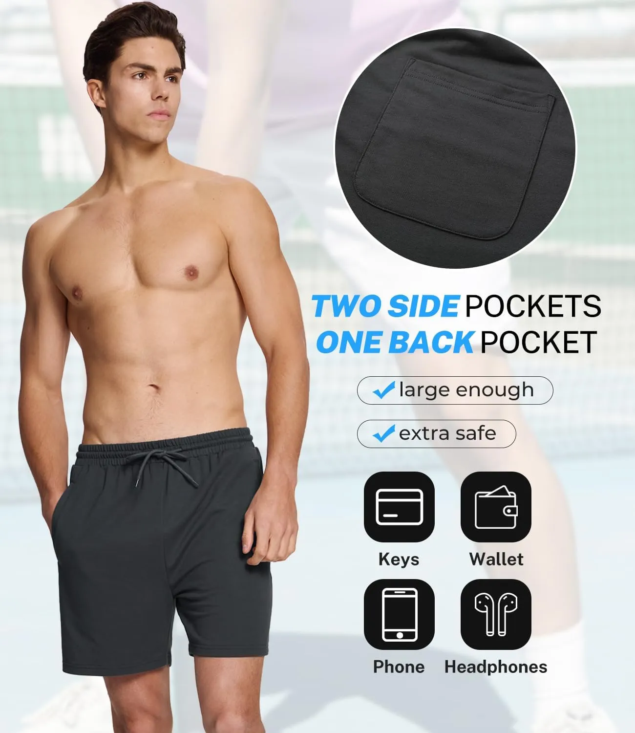 BAMBOO COOL Men's Athletic Shorts Dry Loose-Fit Running Workout Gym Shorts Breathable Lightweight Activewear with Pockets