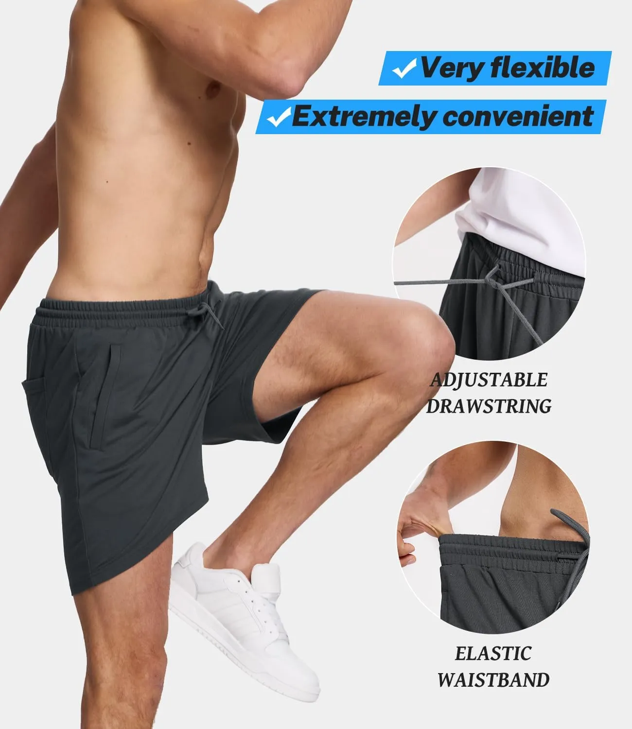 BAMBOO COOL Men's Athletic Shorts Dry Loose-Fit Running Workout Gym Shorts Breathable Lightweight Activewear with Pockets