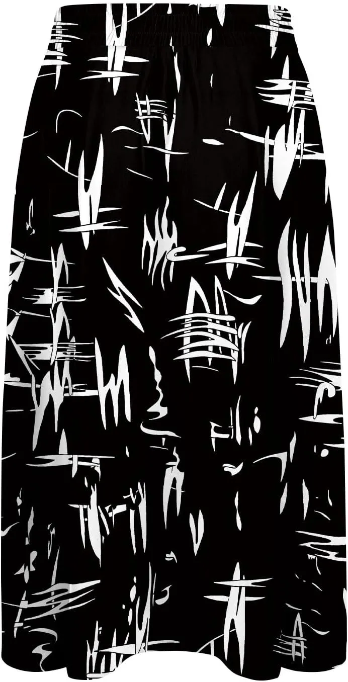Beach Skirts for Women Drawstring Elastic Waist Summer Midi Skirt A Line Smocked Skirts Knee Length with Pockets