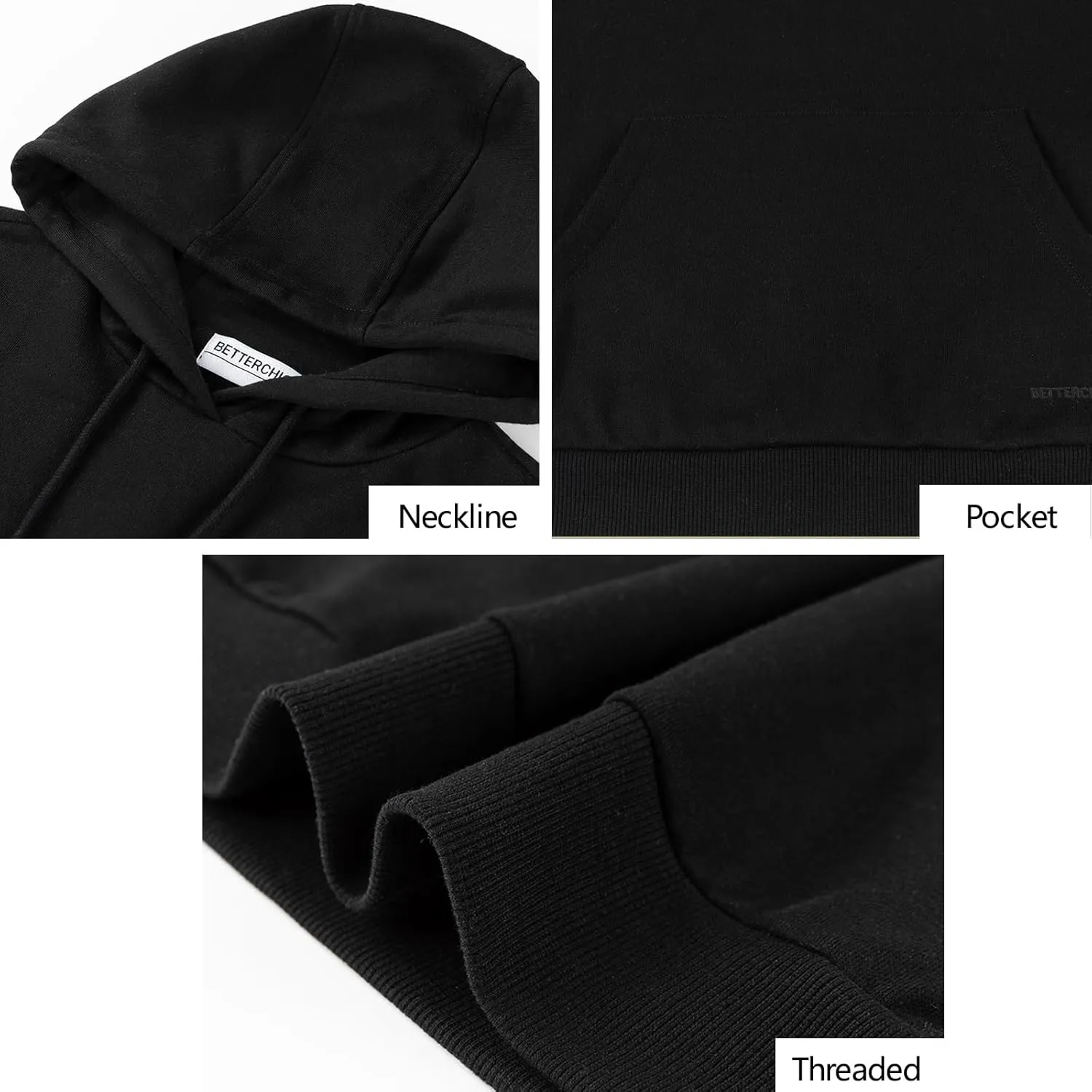 BETTERCHIC Women's Casual Hooded Sweatshirt Soft Brushed Fleece Pullover Hoodie Size S-2XL