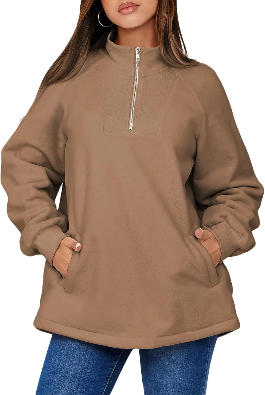 BLENCOT Women's Oversized Half Zip Long Sleeve Sweatshirt Casual Quarter Zipper Winter Fleece Pullover Tops with Pockets