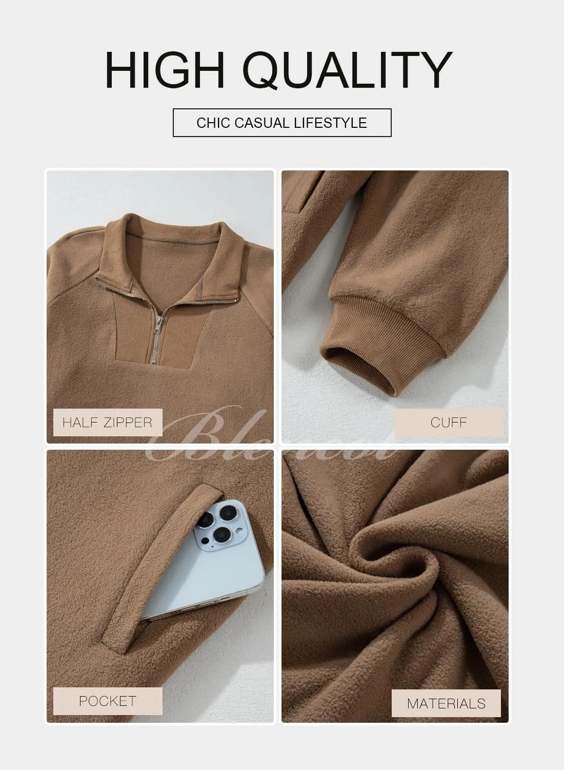 BLENCOT Women's Oversized Half Zip Long Sleeve Sweatshirt Casual Quarter Zipper Winter Fleece Pullover Tops with Pockets