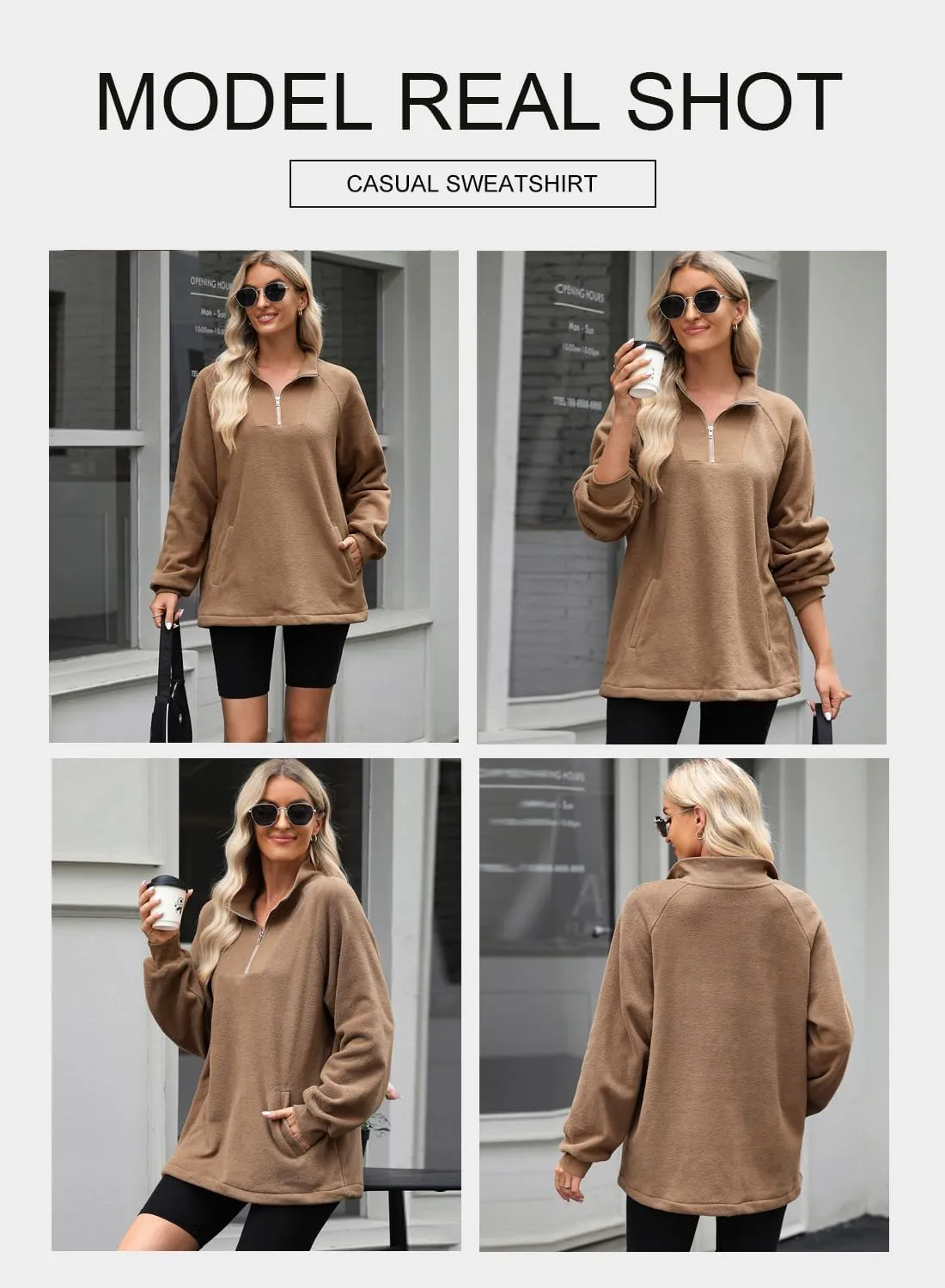 BLENCOT Women's Oversized Half Zip Long Sleeve Sweatshirt Casual Quarter Zipper Winter Fleece Pullover Tops with Pockets