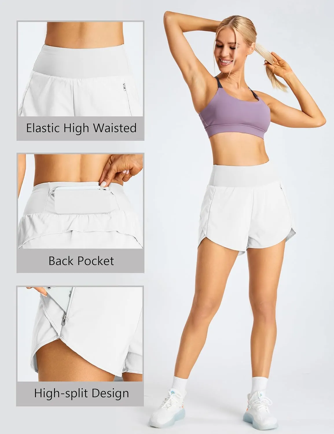 BMJL Women's Athletic Shorts Running High Waisted Shorts Pocket Sporty Workout Shorts Quick Dry Gym Shorts Pants