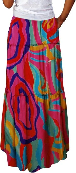 Boho Maxi Skirts for Women Summer Tiered Elastic Casual Skirt Smocked A Line Skirts Work Long Skirt Y2K with Pockets