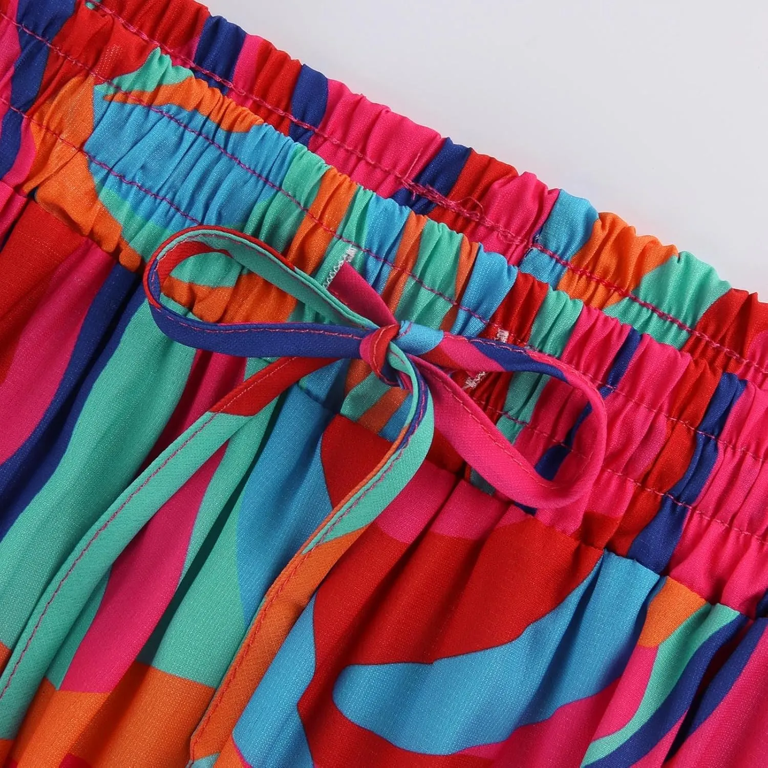 Boho Maxi Skirts for Women Summer Tiered Elastic Casual Skirt Smocked A Line Skirts Work Long Skirt Y2K with Pockets