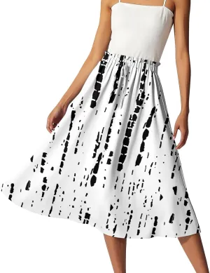Boho Midi Skirts for Women Summer Drawstring High Waisted Knee Length Skirts A-Line Floral Print Flowy Beach Skirt