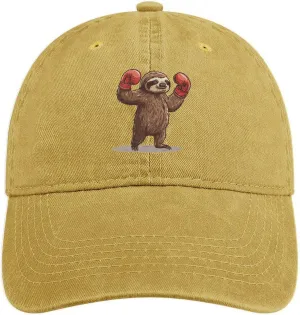 Boxing Sloth Unisex Adult Baseball Cap Curved Brim Sun Caps of Sports Denim Freely Adjustable