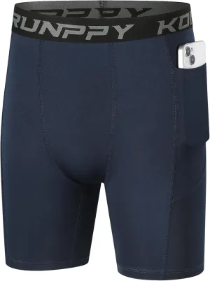 Boys Compression Shorts - Athletic Underwear for Basketball Spandex Shorts Sport Workout Base Layer Side Pocket