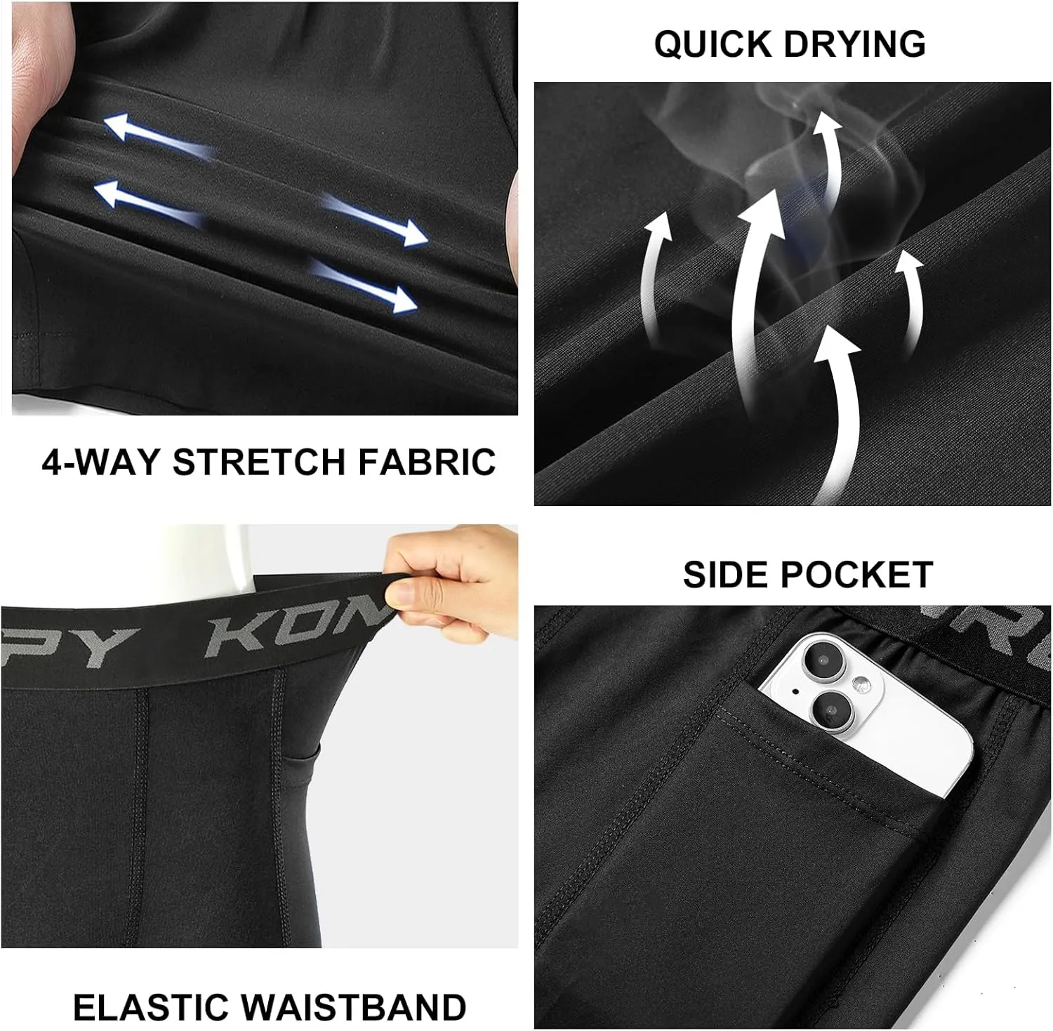 Boys Compression Shorts - Athletic Underwear for Basketball Spandex Shorts Sport Workout Base Layer Side Pocket