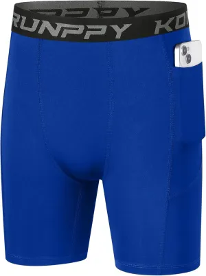Boys Compression Shorts - Athletic Underwear for Basketball Spandex Shorts Sport Workout Base Layer Side Pocket