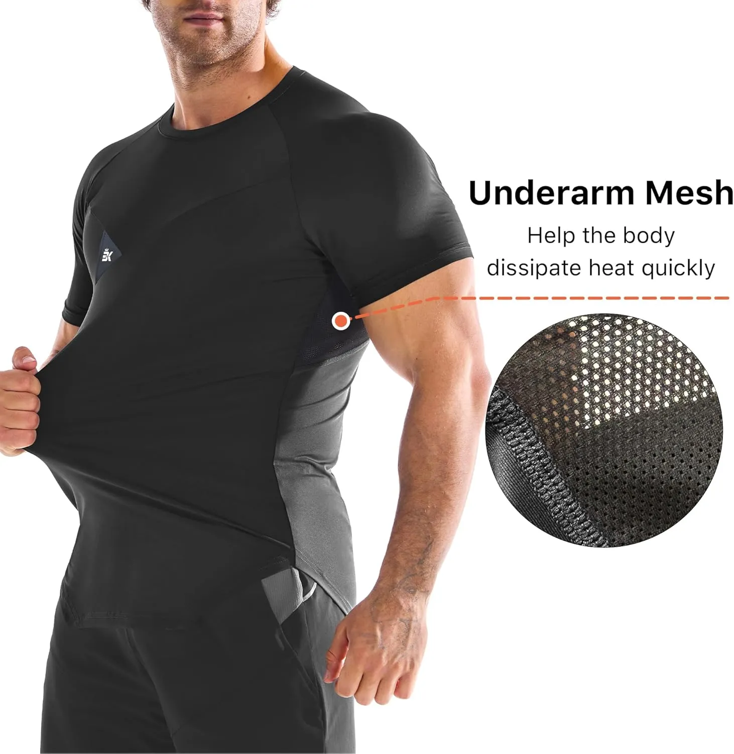 BROKIG 3 Pack Men's Irregular Gym Shirts Quick Dry Sun Protection Workout Athletic Muscle T Shirt Short Sleeve