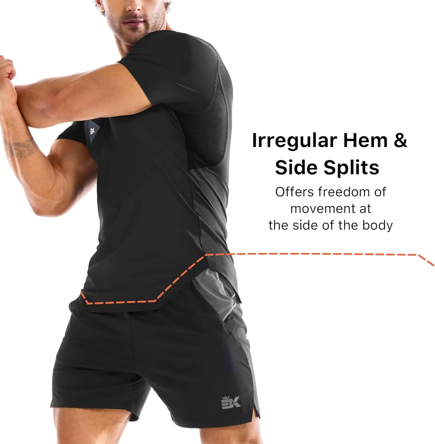 BROKIG 3 Pack Men's Irregular Gym Shirts Quick Dry Sun Protection Workout Athletic Muscle T Shirt Short Sleeve
