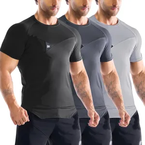 BROKIG 3 Pack Men's Irregular Gym Shirts Quick Dry Sun Protection Workout Athletic Muscle T Shirt Short Sleeve