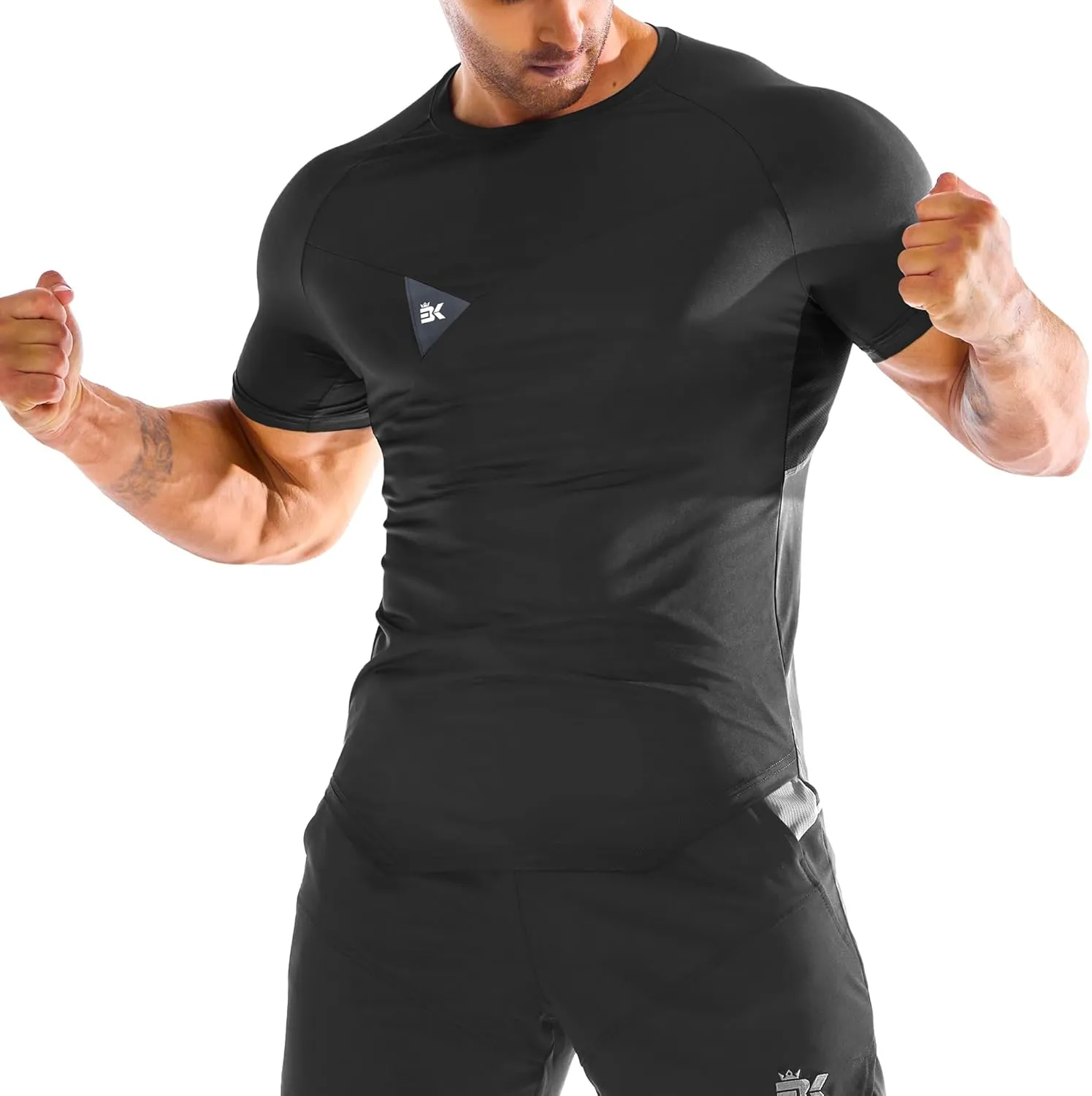 BROKIG 3 Pack Men's Irregular Gym Shirts Quick Dry Sun Protection Workout Athletic Muscle T Shirt Short Sleeve