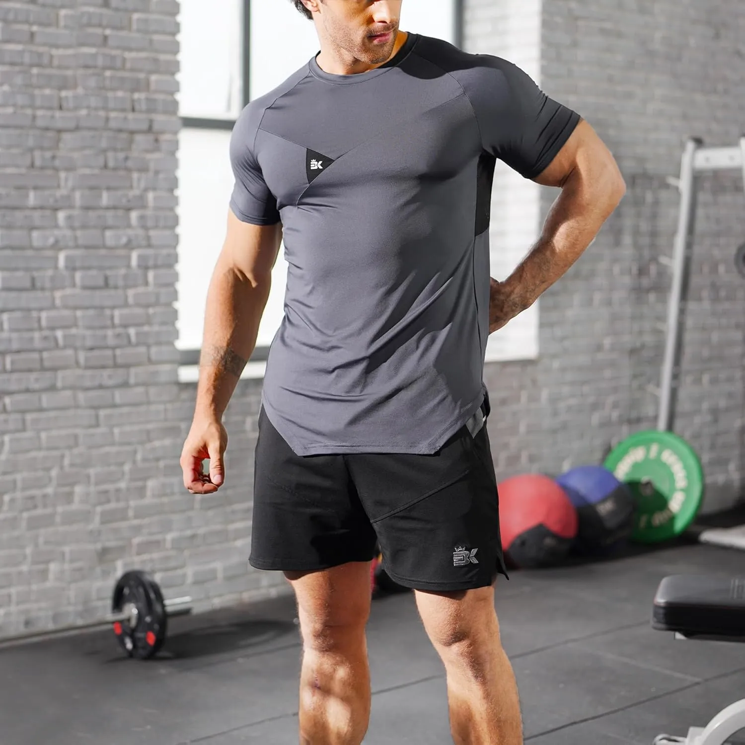 BROKIG 3 Pack Men's Irregular Gym Shirts Quick Dry Sun Protection Workout Athletic Muscle T Shirt Short Sleeve
