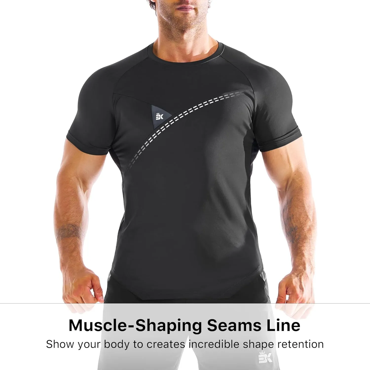 BROKIG 3 Pack Men's Irregular Gym Shirts Quick Dry Sun Protection Workout Athletic Muscle T Shirt Short Sleeve