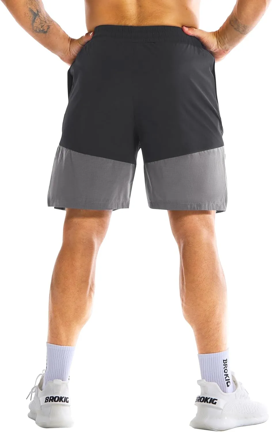 BROKIG Men's Airleg Athletic Shorts with Zipper Pockets 8" Nylon Basketball Shorts Men Quick Dry Lightweight