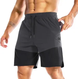 BROKIG Men's Airleg Athletic Shorts with Zipper Pockets 8" Nylon Basketball Shorts Men Quick Dry Lightweight