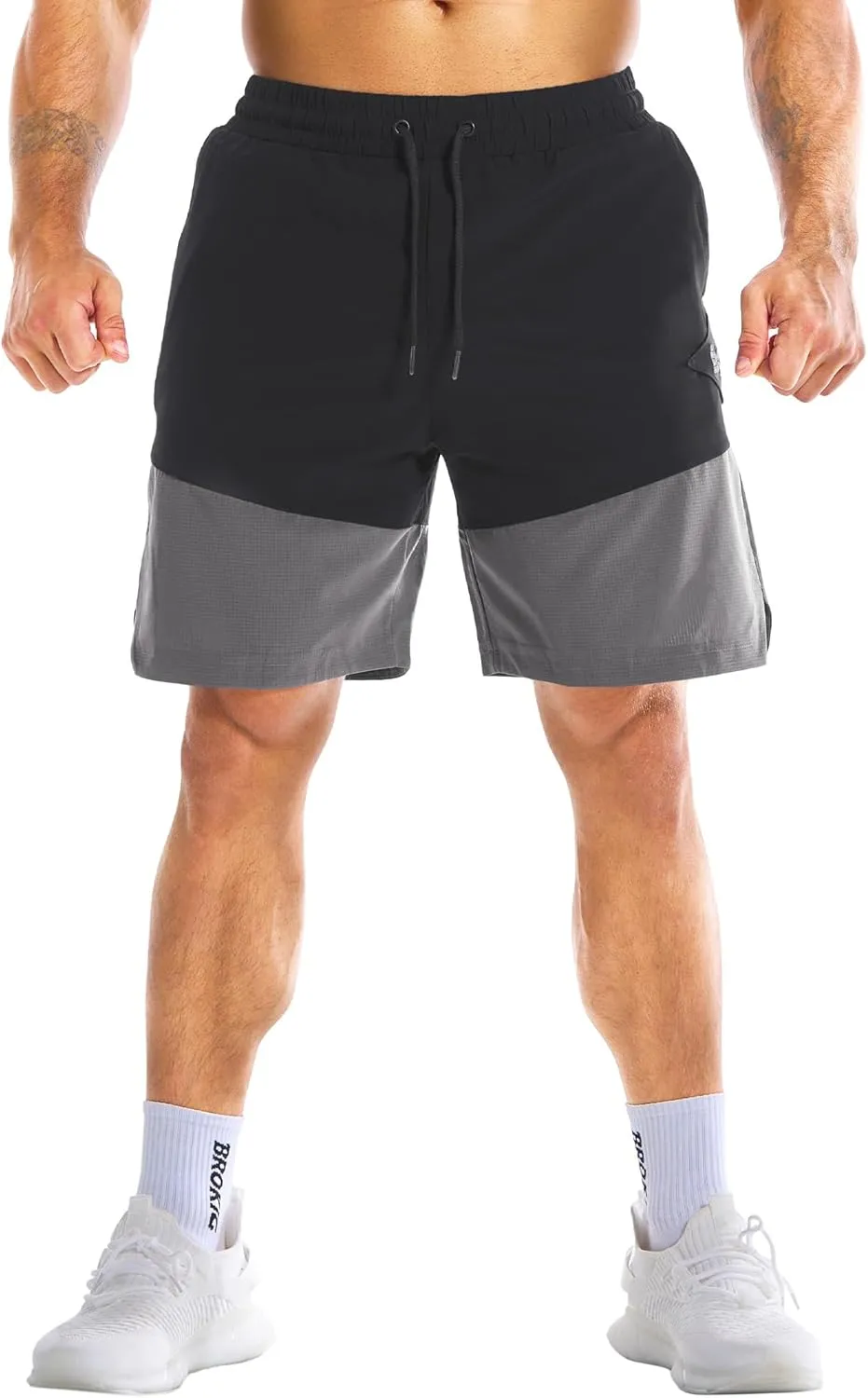 BROKIG Men's Airleg Athletic Shorts with Zipper Pockets 8" Nylon Basketball Shorts Men Quick Dry Lightweight