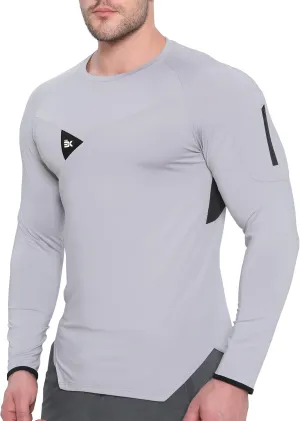 BROKIG Men's Armzip Long Sleeve Running Shirts Quick Dry Sun Protection UV UPF 50  Jogging T Shirts Zip Pocket Gym Workout