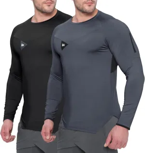 BROKIG Men's Armzip Long Sleeve Running Shirts Quick Dry Sun Protection UV UPF 50  Jogging T Shirts Zip Pocket Gym Workout