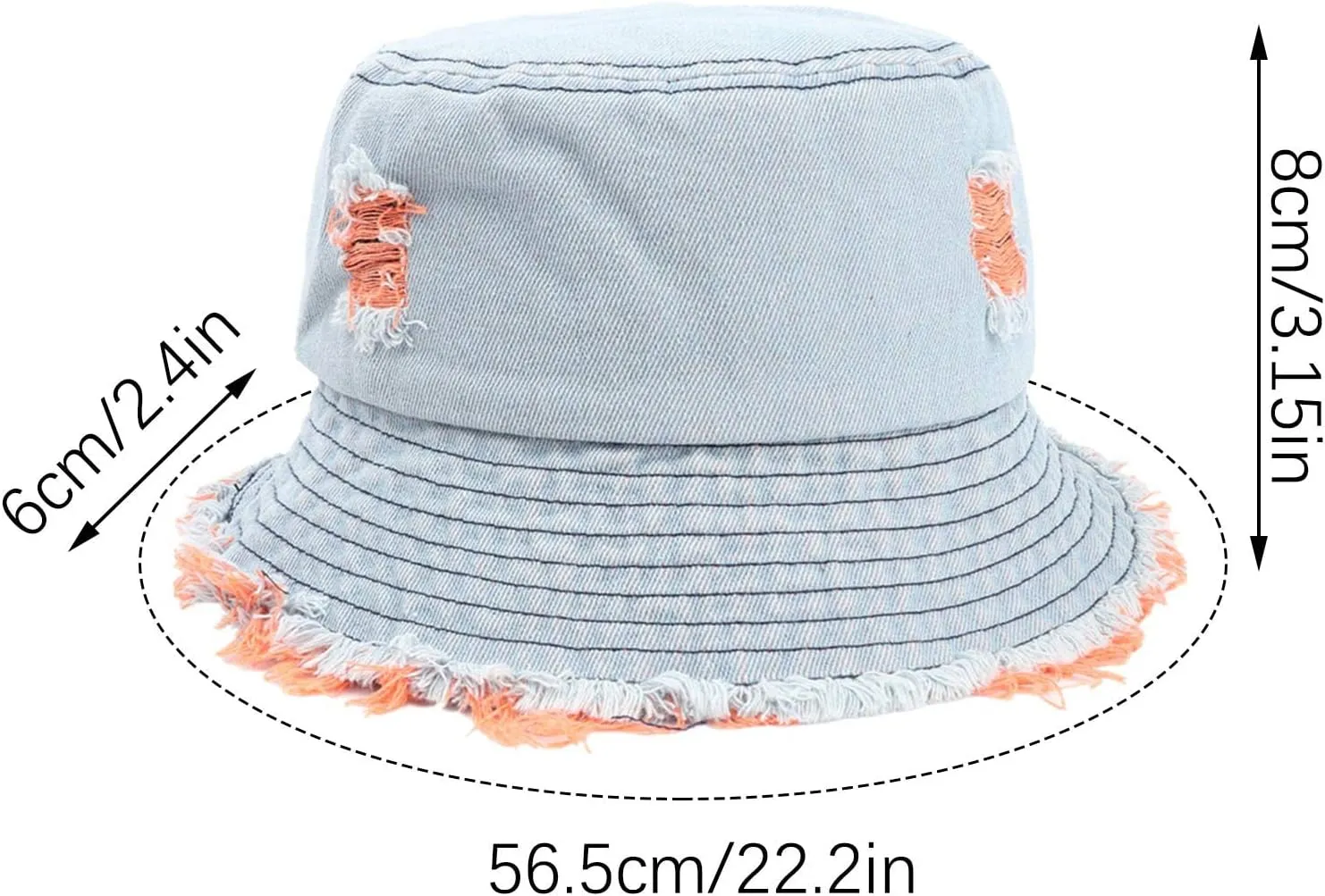 Bucket Hats for Women Denim Washed Distressed Wide Brim Spring Summer Sun Beach Cap Packable Outdoor Fisherman Hat