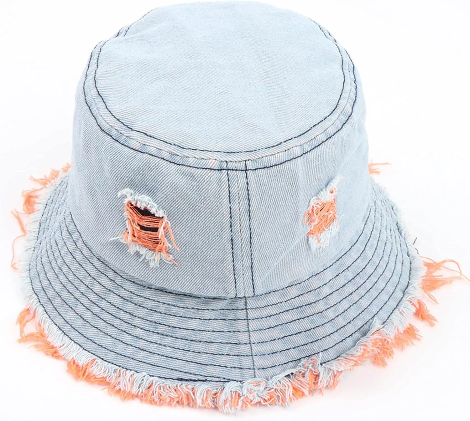 Bucket Hats for Women Denim Washed Distressed Wide Brim Spring Summer Sun Beach Cap Packable Outdoor Fisherman Hat